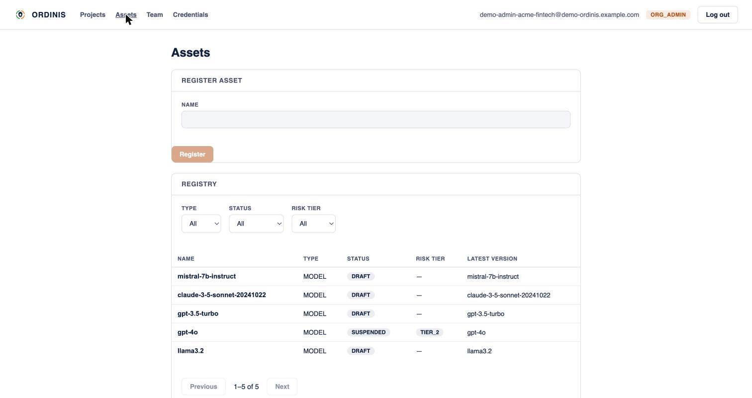 AI asset registry, Ordinis demo tenant